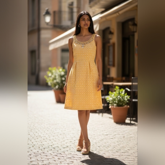 ANTONIO MELANI Dresses & Skirts - ANTONIO MELANI Yellow Embellished Midi Dress